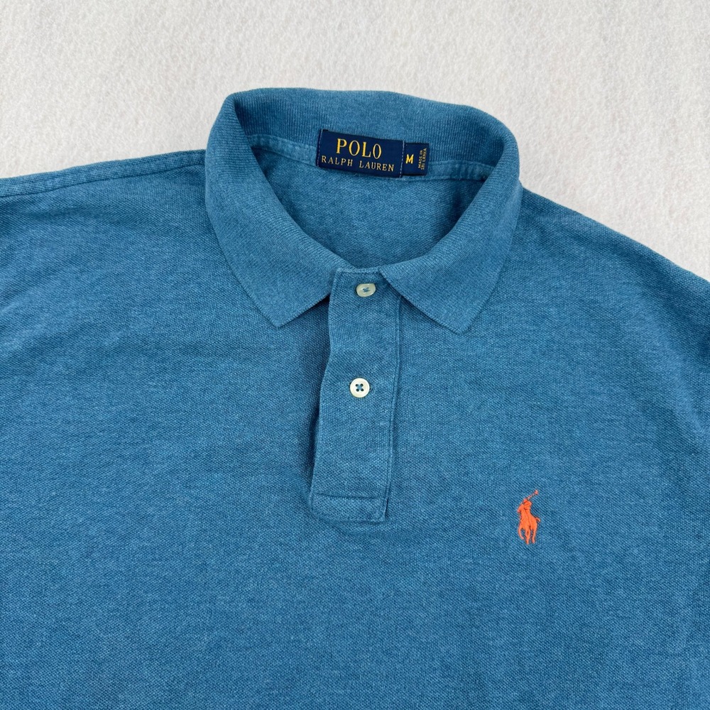 Polo Ralph Lauren Mens M Short Sleeve Pique Polo Heathered Teal Blue Preppy